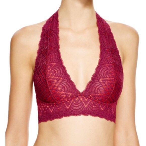 Free People Sinking Ships Halter Bralette Berry Red Combo - Picture 1 of 2